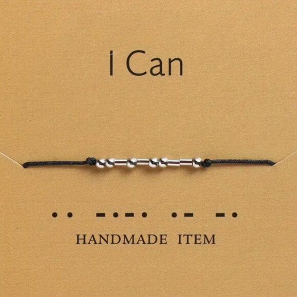 "I CAN" Silver Morse Code Bracelets - Adjustable String, Inspirational - Picture 1 of 2